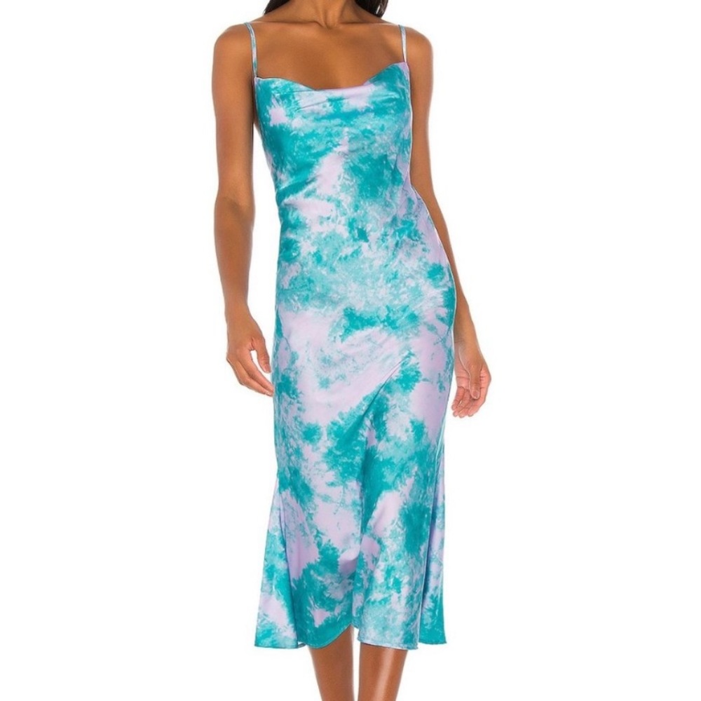 Revolve Silky Blue Purple Tie Dye MIDI Dress from Privacy Please